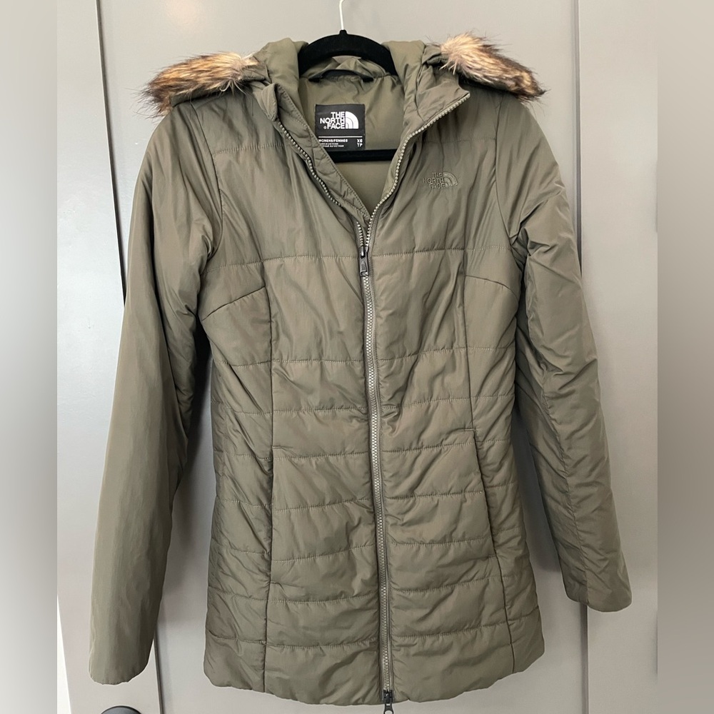 The North Face down-filled jacket with faux fur detail on hood
